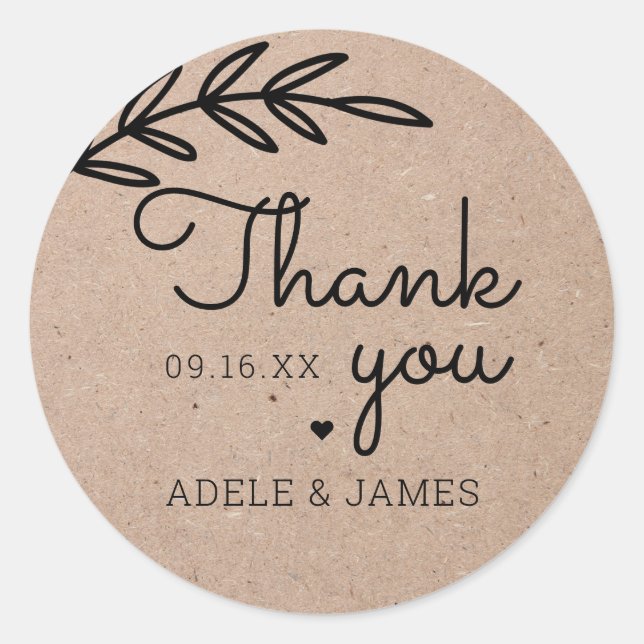 Sticker Rond Rustic Laurel Leaf Merci Mariage (Devant)
