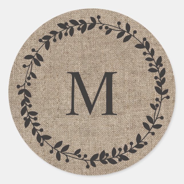 Sticker Rond Rustic Laurel Wreath Farmhouse Style Monogramme (Devant)