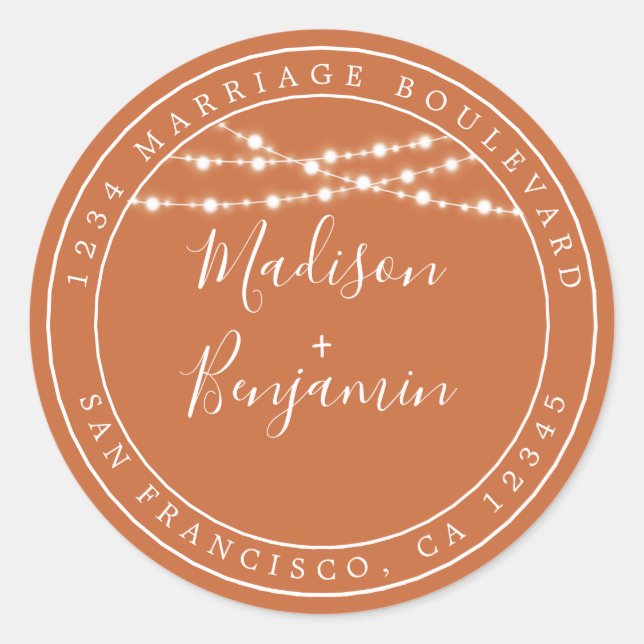 Sticker Rond Rustic Lights Burange Orange Mariage Adresse de re (Devant)