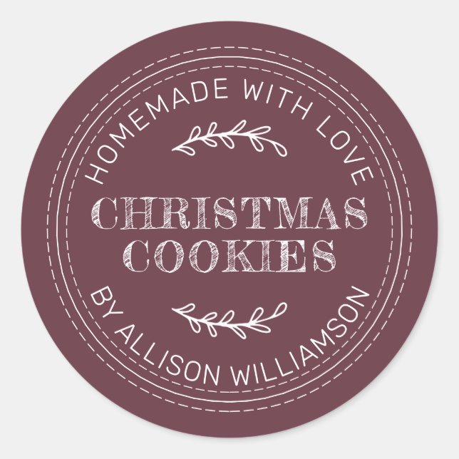Sticker Rond Rustic Maison de Noël Cookies Bourgogne (Devant)