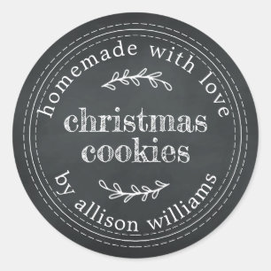 Sticker Rond Rustic Maison de Noël Cookies Chalkboard