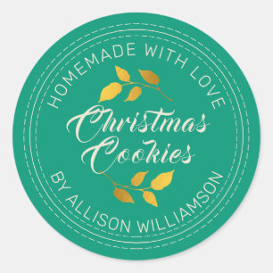 Sticker Rond Rustic Maison de Noël Cookies Emerald Green