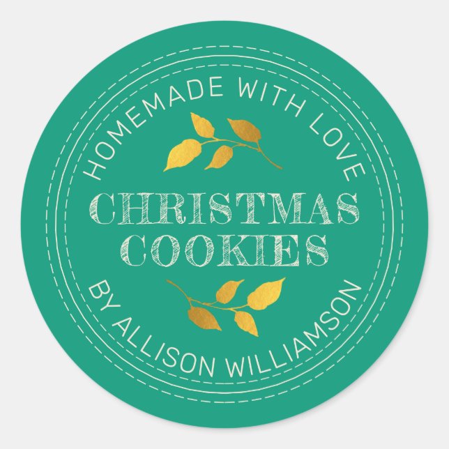 Sticker Rond Rustic Maison de Noël Cookies Emerald Green (Devant)