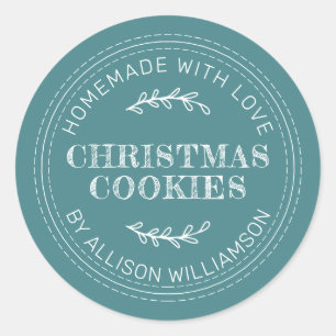 Sticker Rond Rustic Maison de Noël Cookies Turquoises