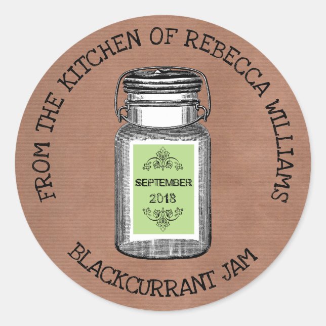 Sticker Rond Rustic Mason De la cuisine de | Jam ou Jelly (Devant)