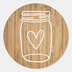 Sticker Rond Rustic Mason Jar Bois Brown - Mariage
