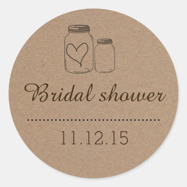 Sticker Rond Rustic Mason Jar| Fête des mariées cardiaque (Devant)
