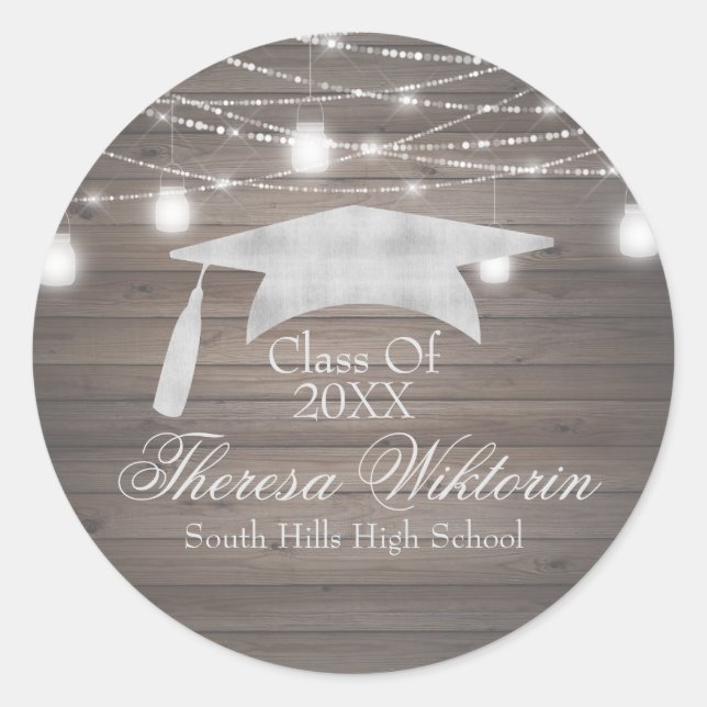 Sticker Rond Rustic Mason Jar Graduation (Devant)