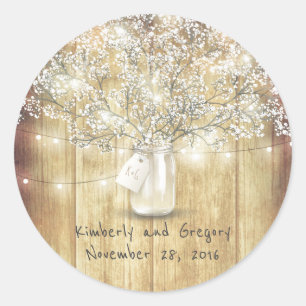 Sticker Rond Rustic Mason Jar illumine le Mariage du souffle du