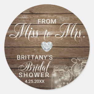 Sticker Rond Rustic Mason Jars Wood Miss à Mme Fête des mariées