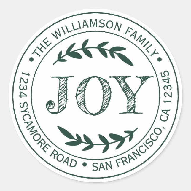Sticker Rond Rustic Modern Christmas Joie Retour Adresse Green (Devant)