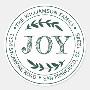 Sticker Rond Rustic Modern Christmas Joie Retour Adresse Green