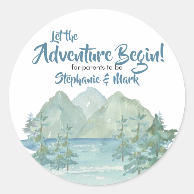 Sticker Rond Rustic Mountains Watercolor Baby shower d'aventure (Devant)