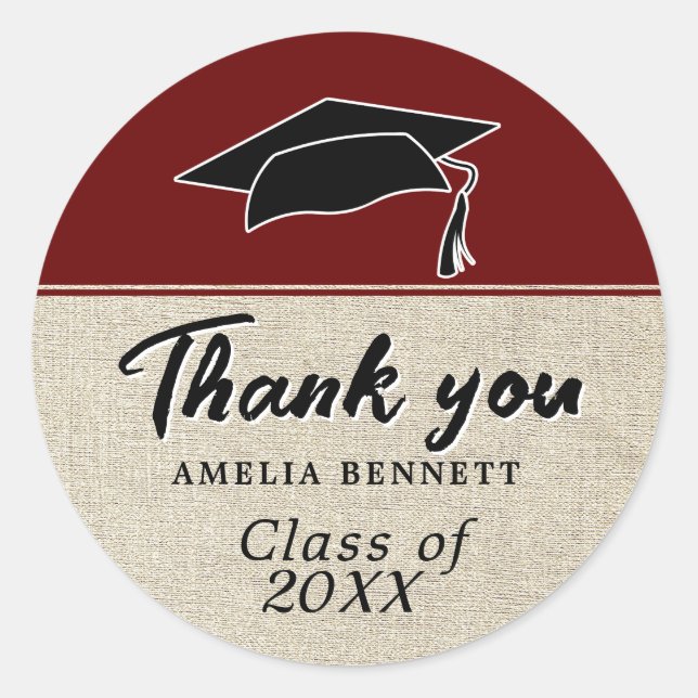 Sticker Rond Rustic Red Graduate Casquette Merci de graduation (Devant)