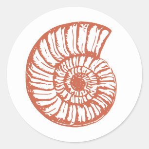 Sticker Rond Rustic Sea Snail Shell Red & Blue Beach Mariage