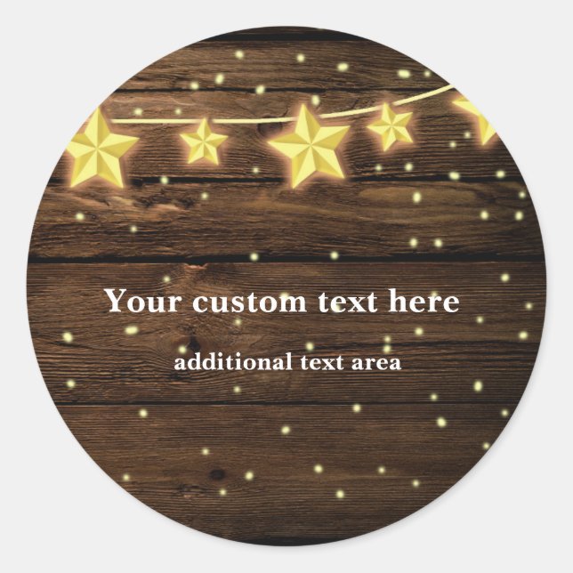 Sticker Rond Rustic Stars Éclairage Baby shower en bois (Devant)