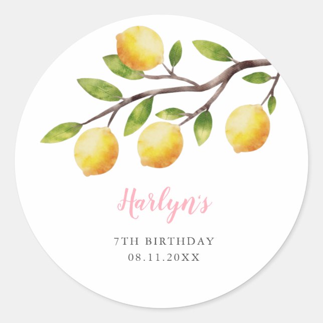 Sticker Rond Rustic Sweet Lemon Girl Fête d'anniversaire (Devant)