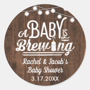 Sticker Rond Rustic Un bébé brasse Baby shower Favoriser Étique