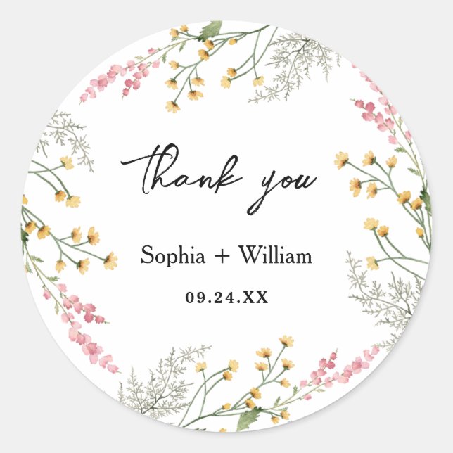 Sticker Rond Rustic Watercolor Fleur sauvage thème Mariage mode (Devant)