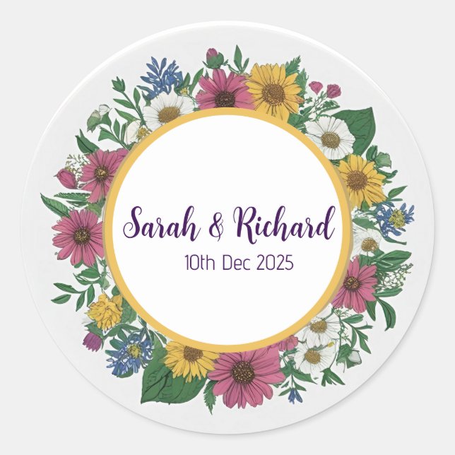 Sticker Rond Rustic Wildflower Spring Wedding, Romantic Garden (Devant)