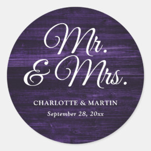 Sticker Rond Rustic Wood Purple M. et Mme la Mariage