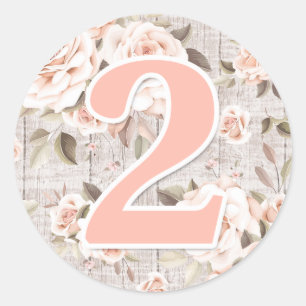 Sticker Rond Rustic Wood & Shabby Chic Rose 2e fête d'anniversa
