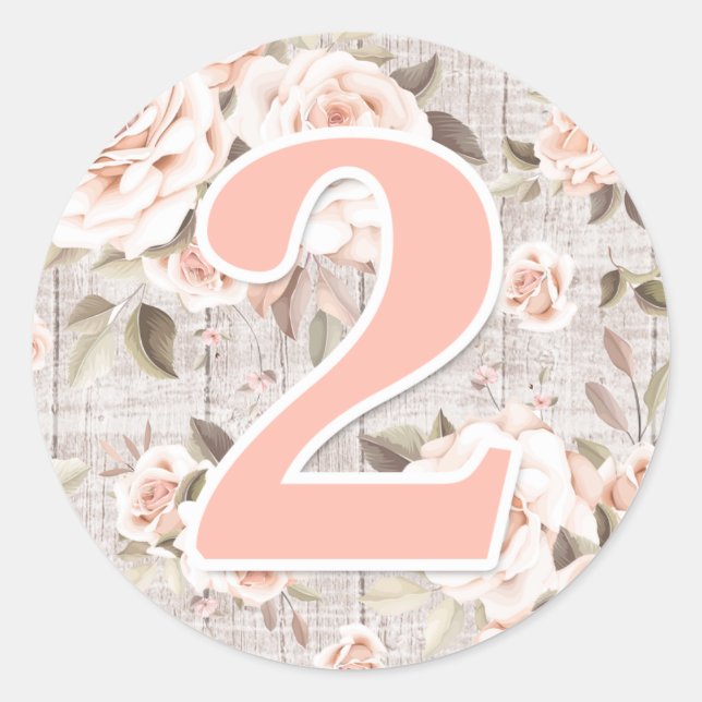 Sticker Rond Rustic Wood & Shabby Chic Rose 2e fête d'anniversa (Devant)