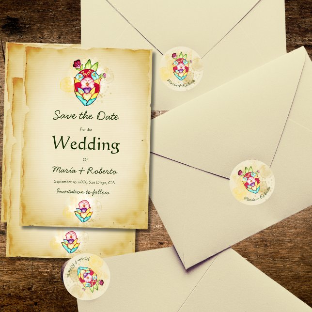 Sticker Rond Rustique Anatomique Floral Heart Mariage mexicain (Créateur téléchargé)