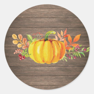 Sticker Rond Rustique aquarelle automne Citrouille automne