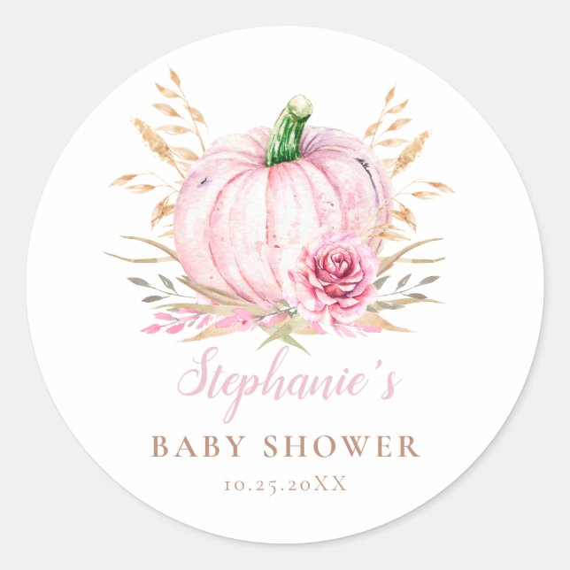 Sticker Rond Rustique automne boho Citrouille bébé Fille douche (Devant)