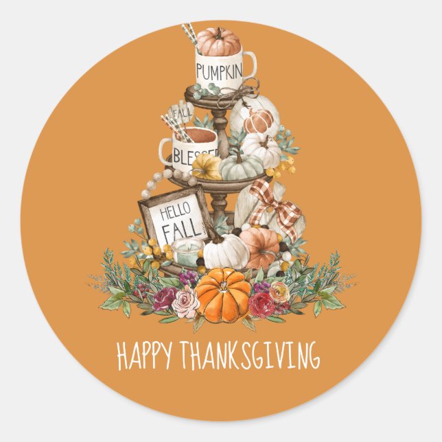 Sticker Rond Rustique Automne Citrouille Bon thanksgiving Orang (Devant)