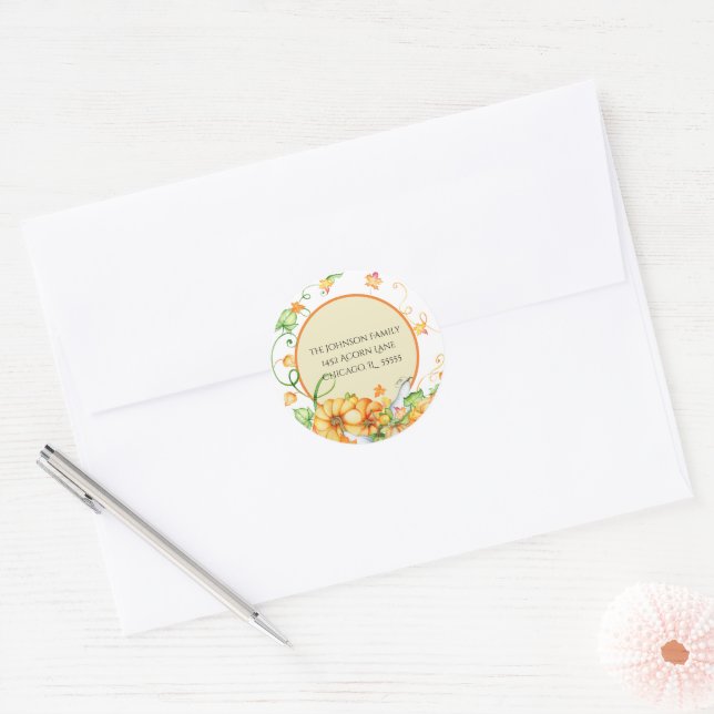 Sticker Rond Rustique Automne Citrouille Floral Béni Thanksgivi (Enveloppe)