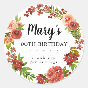 Sticker Rond Rustique Automne Floral 90e Anniversaire Merci