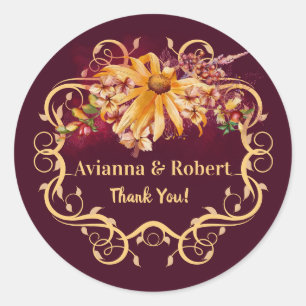 Sticker Rond Rustique Automne Floral Mariage Merci
