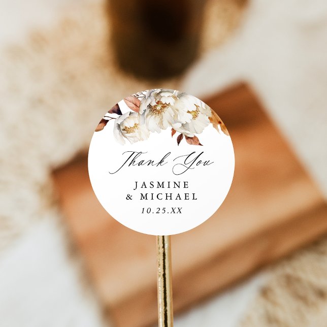 Sticker Rond Rustique Automne Floral Mariage Merci (Créateur téléchargé)