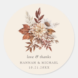 Sticker Rond Rustique Automne Mariage Floral Merci