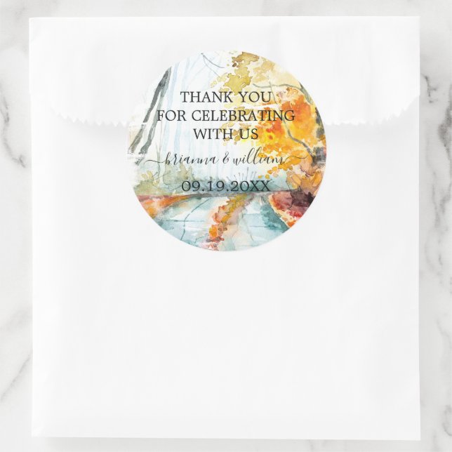 Sticker Rond Rustique Autumn Forest Wedding Favor (Sac)