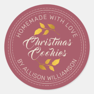 Sticker Rond Rustique biscuits de Noël faits maison rouge