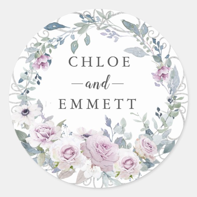 Sticker Rond Rustique Blush violet Rose Wreath Wedding Favor (Devant)
