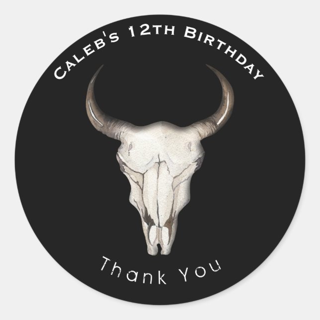 Sticker Rond Rustique Boho Bohemian Cow Bull fête d'anniversair (Devant)