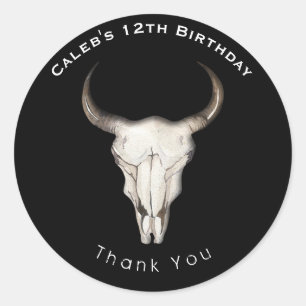 Sticker Rond Rustique Boho Bohemian Cow Bull fête d'anniversair