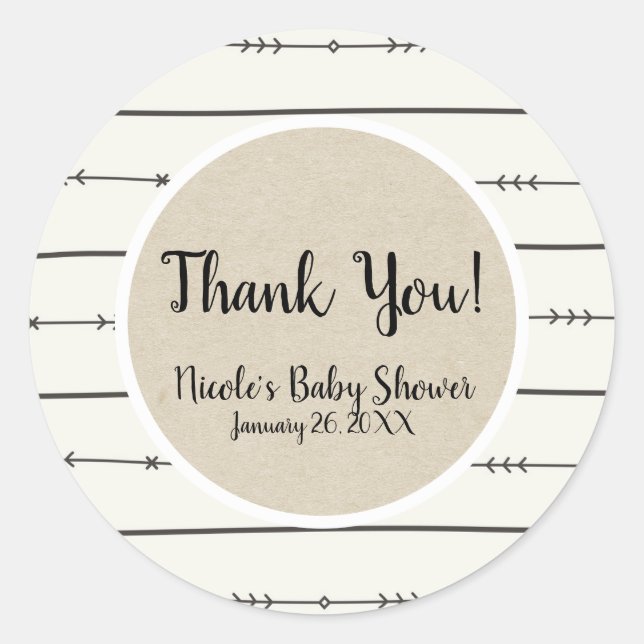 Sticker Rond Rustique Boho Chic Baby shower Moderne Kraft Favor (Devant)