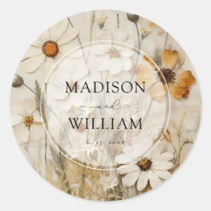 Sticker Rond Rustique Boho floral Mariage personnalisé
