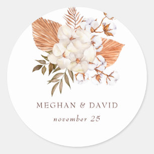 Sticker Rond Rustique Boho Pampas Grass Floral Mariage du déser