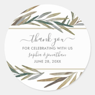 Sticker Rond Rustique Botanique Aquarelle Herbe Mariage Merci