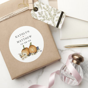 Sticker Rond Rustique Botanique Automne Citrouille Mariage de a