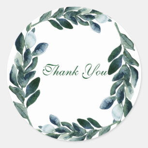 Sticker Rond Rustique Botanique Vert Aquarelle Feuille Merci