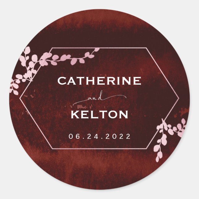 Sticker Rond Rustique Bourgogne rose géométrique Floral (Devant)