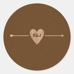 Sticker Rond Rustique Brown Kraft Flèche de coeur Woodsy