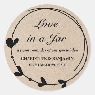 Sticker Rond Rustique Brown Kraft Mason Jar Mariage Favoriser l